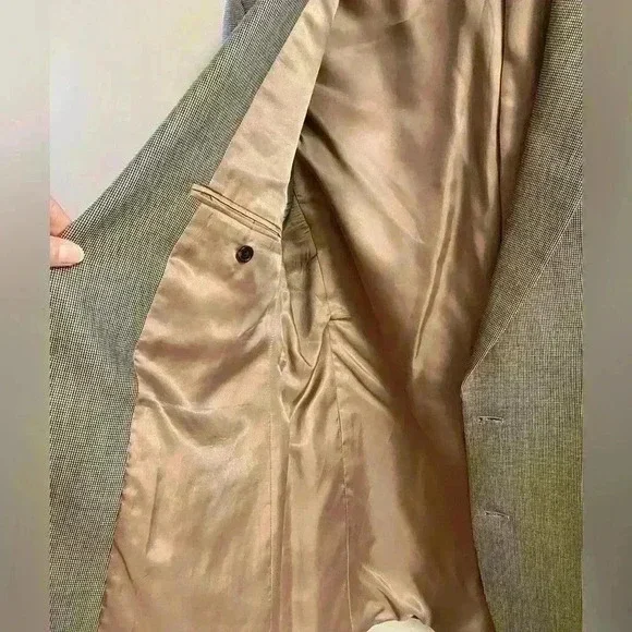 Ralph Lauren silk/wool blend blazer beige/black button front. Sz 44 L - Picture 4 of 8